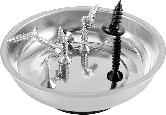 FUNSUEI 12 Packs 6 Inch and 3 Inch Magnetic Tray Set, Stainless Steel Magnetic Bowl, Round Magnetic Parts Tray for Pins, Screws, Bolts, Nuts, Small Parts