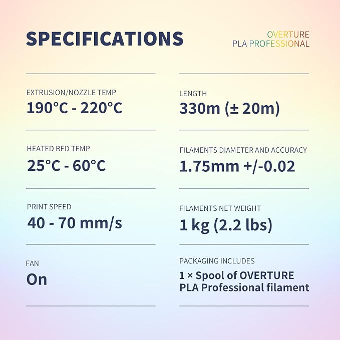 OVERTURE PLA Plus (PLA+) Filament 1.75mm, Stronger & More Durable, Professional Toughness 3D Printer Filament 1kg (2.2lbs), High Precision +/- 0.02mm, Tangle-Free (Sunset Rainbow)