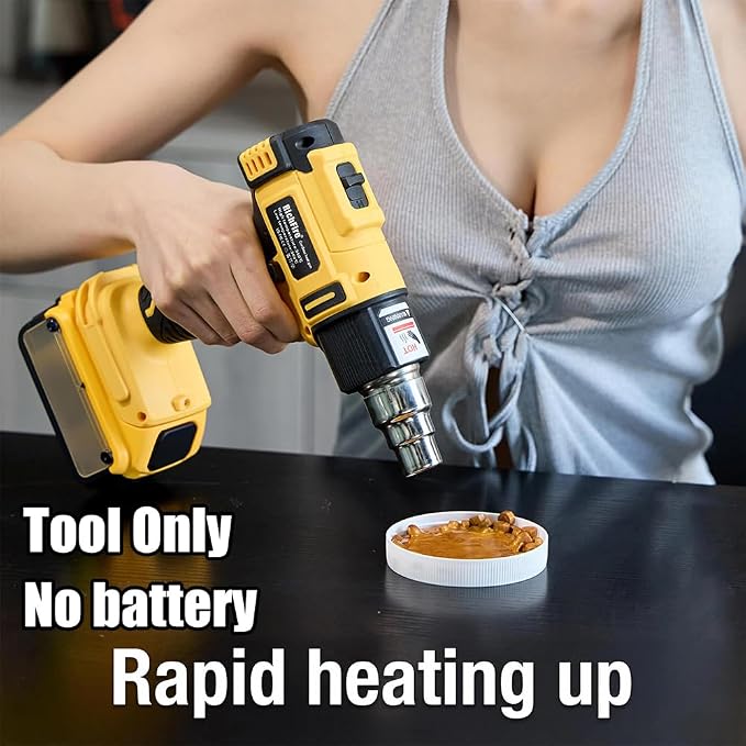 Cordless Heat Gun,350W 572℉-1022℉(300℃-550℃) Fast Heating,Hot Air Gun for DEWALT 20v Battery,5 Nozzles for Tube Bending, Shrinking PVC, Stripping Paint(Tool Only No Battery)