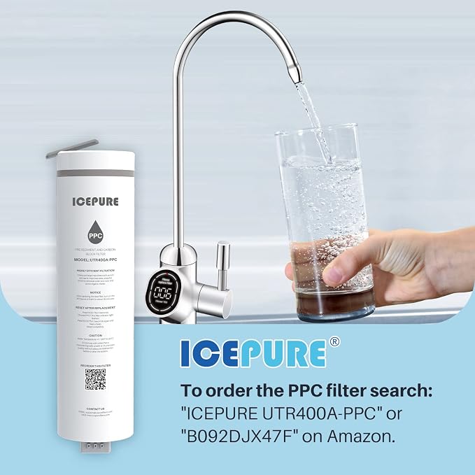 ICEPURE UTR400-RO Filter, 2-year Lifetime, Replacement for UTR400 Reverse Osmosis System, Reduces 99.99% Heavy Metals, PFAS&PFOA&PFOS