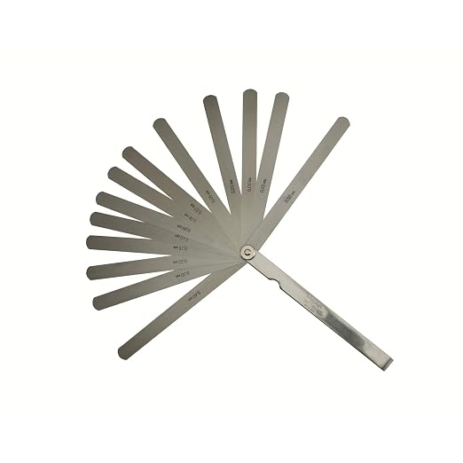 Mitutoyo 184-302S Thickness Feeler Gauge Set, 0.02-1.00 mm Range, 17 Stainless Steel Blades, Pivoting Holder for Precision Clearance Measurement and Inspection