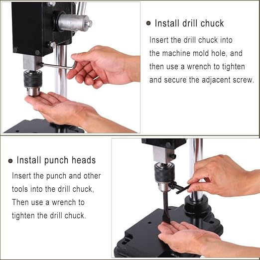 Leather Hole Puncher Industrial Hole Puncher Arbor Press Leathercraft Punching Tools for DIY Leather Craft Punching Holes withPP Plate,1.5-13mm Clamping Chuck,Free Accessorie