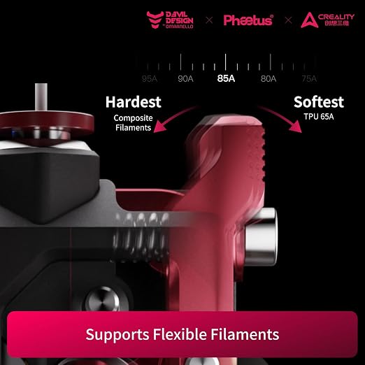 Phaetus DXC2 Extruder Upgrade for Creality K2 Series | Adaptive Pressure for TPU 65A to Carbon Fiber, Ultra-Wear-Resistant Gears