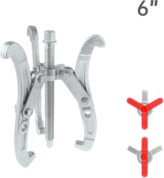ChgImposs 6 Inch 3-Jaw Gear Puller, 2 Jaw 3 Jaw Puller for Pulley Gears Bearings and Flywheels, Heavy Duty Pulley Puller with Reversible Jaws, High Carbon Steel Removal Tool Bearing Puller Tool
