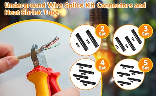 Underground Wire Splice Kit Connectors and Heat Shrink Tube Electrical Cable Direct Buried Uf Wire for 14/3 to 8/3 Range Handle Voltages Up to 600 Volts (2Set)