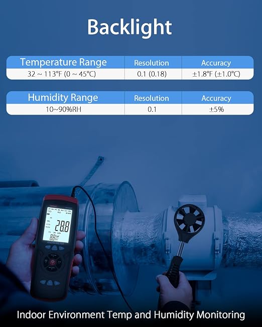 Wintact Digital Anemometer CFM/CMM, Weather Station Wind Speed Meter Gauge Measuring Air Velocity, Wind Volume, Wind Direction, Ambient Temperature, Humidity with Data Logger for HVAC Duct, Outdoor