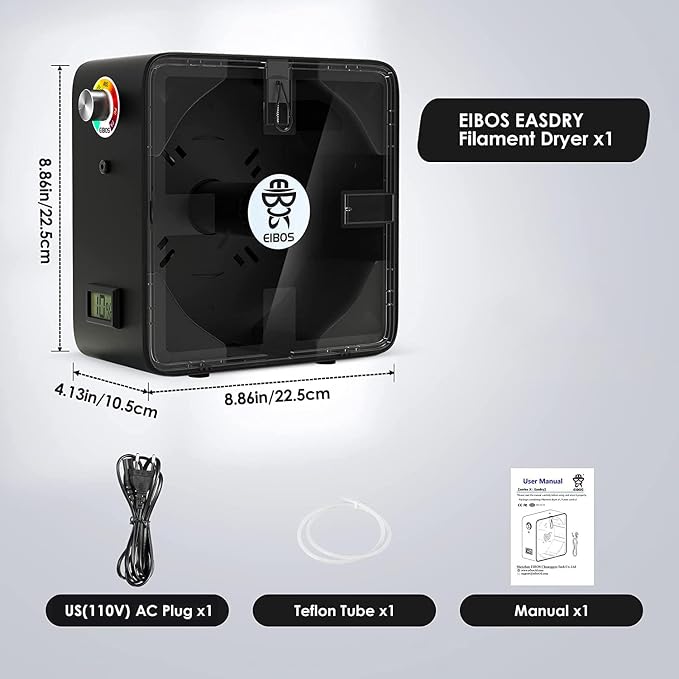 【EIBOS Official】 3D Printer Filament Dryer Easdry Box with Fan, Adjustable Temperature, Humidity Control & Spool Holder, Compatible with 1.75mm 2.85mm 3.00mm Nylon, PLA, ABS