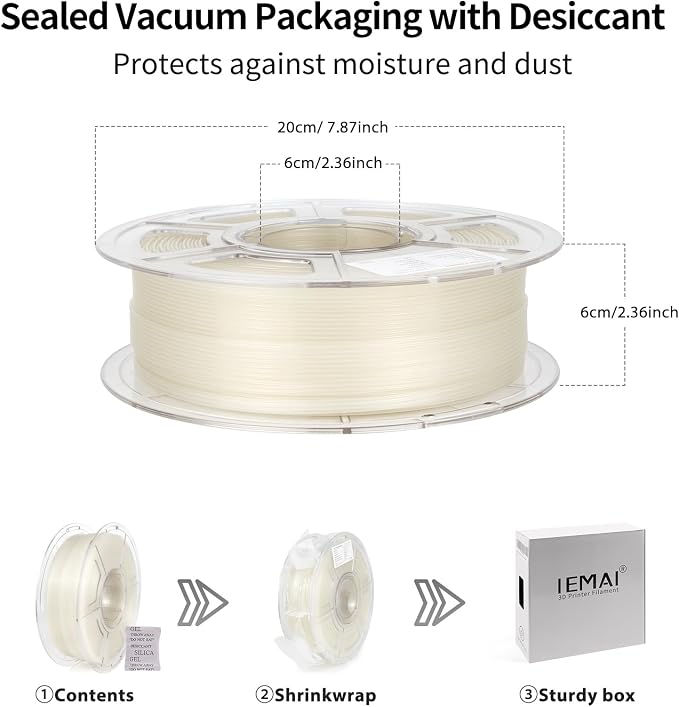 IEMAI Clear PLA Filament 1.75mm 1kg, Glossy Transparent Finish 3D Printer Filament Up to 600mm/s High Speed Printing for Lampshades, Home Décor & Creative DIY