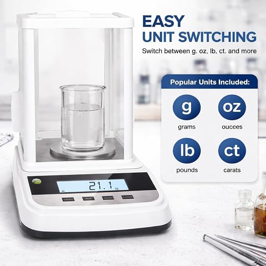 Lab Analytical Balance 500g x 0.001g Precision Digital Scale, with Windshield and RS232 Interface, for Scientific Laboratories, Research, Industrial, Kitchen, Food, Jewelry, 19 Units, 500g Weight