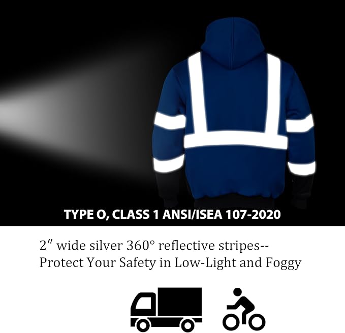 VENDACE Men's ANSI Class 3 High Visibility Safety Reflective Sweatshirts Wool Fleece Zipper Jacket Hoodie with Black Bottom(Royal Blue,XL)
