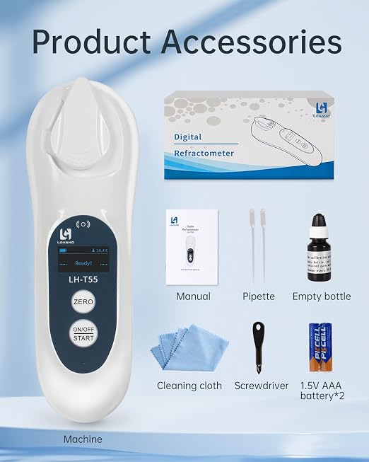 3-in-1 Digital Brix Refractometer with ATC/Refractive Index(RI), Accurate Measurement with Precision Light-Blocking Cover, Brix Meter for Fruit Juice/Beer Brewing/Coffee/Wine Liquid, Range: 0-55%