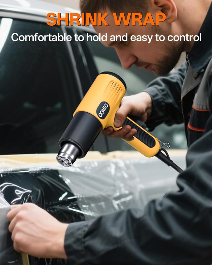 1600W Heat Gun, Hot Air Gun with 2 Temp Settings, 4 Nozzles, Overheat Protection, for Shrink Tubing, Shrink Wrap, Crafting, Resin, and DIY Projects - Yellow