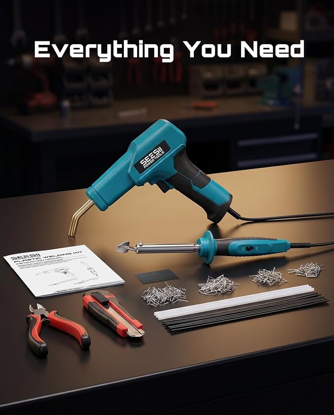 SEESII 150W Plastic Welder Welding Kit, 2 in 1 Hot Stapler Plastic Repair Kit with 60W Soldering Iron, Staples, 20PCS Plastic Rods & Pliers for Car Bumper Crack, Kayak, Dashboard, Plastic Toys Repair