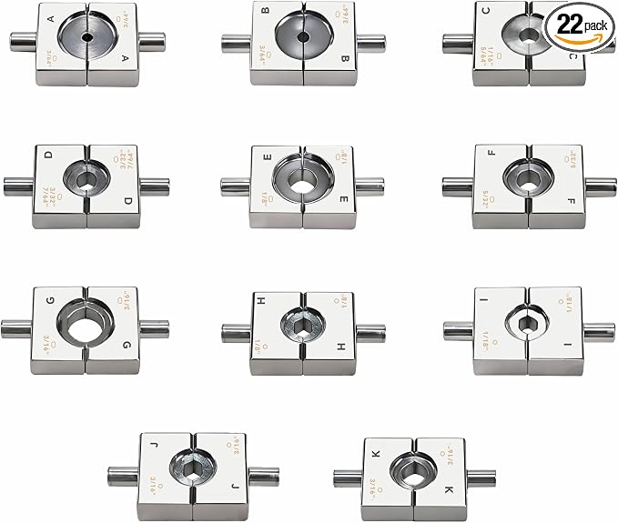 11 Pairs Wire Rope Swaging Dies Set for YQK-70, Includes 7 Pairs for Aluminum Ferrule (3/64" to 3/16") & 4 Pairs for Stainless Steel Railing Fittings (1/8" to 3/16"+), Only Dies