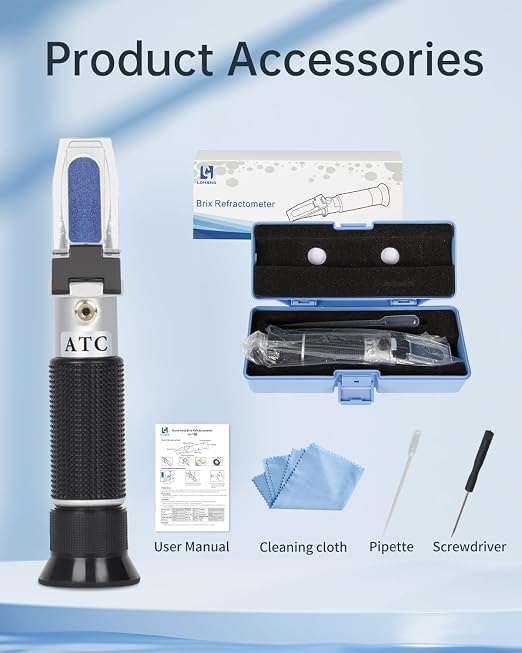 LOHAND Brix Refractometer with Automatic Temperature Compensation(ATC), Precision Measuring Sugar Content for Wine/Fruit/Drink, Sugar Refractometer, Range:0-32%