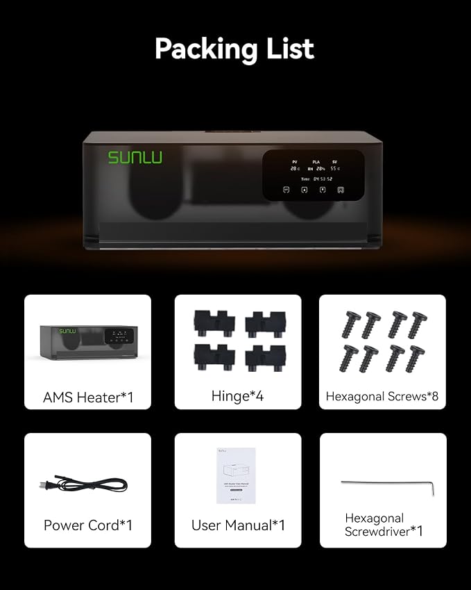 SUNLU AMS Heater, Compatible with Bambu lab AMS Gen 1 – Enables Simultaneous Printing & Drying, Easy Installation, Fast Heating to 70°C, 4-Spool Capacity Filament Dryer (Not Included AMS)