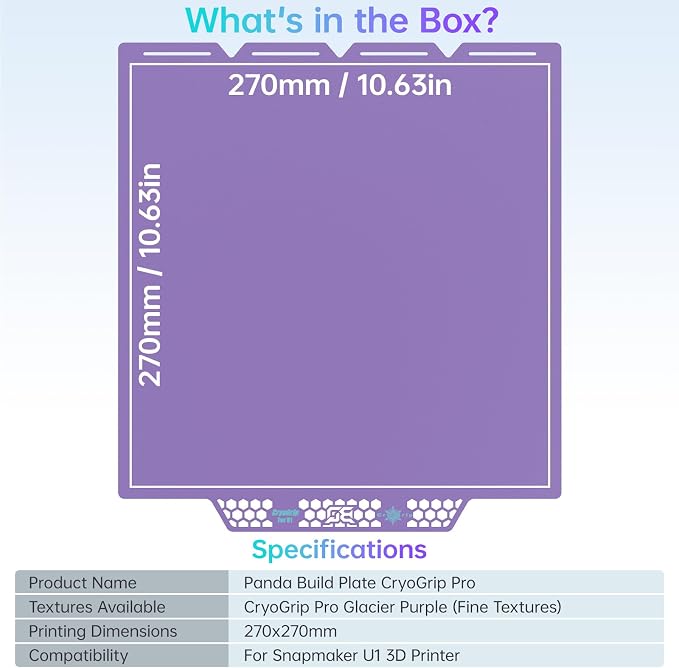 BIQU CryoGrip Pro Glacier Purple Compatible with Snapmaker U1 3D Printer 276x304.5mm Panda Build Plate Double Sided Upgrade Plate Removable Surface Platform