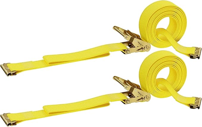 DC Cargo Mall E Track Ratchet Straps Cargo Tie-Downs, (Pack of 2) 2 x 12 Heavy Duty Yellow Tie-Down Rachet Straps, Strong Ratchet Strap, E Track Spring Fittings, Tie Down Motorcycle