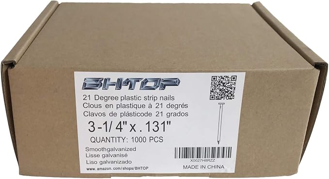 3 1/4 Inch Framing Nails, 21 Degree EG Smooth Shank Plastic Collated Nails for Framing Nailer, 3 1/4 x .131,(1000 per Box)