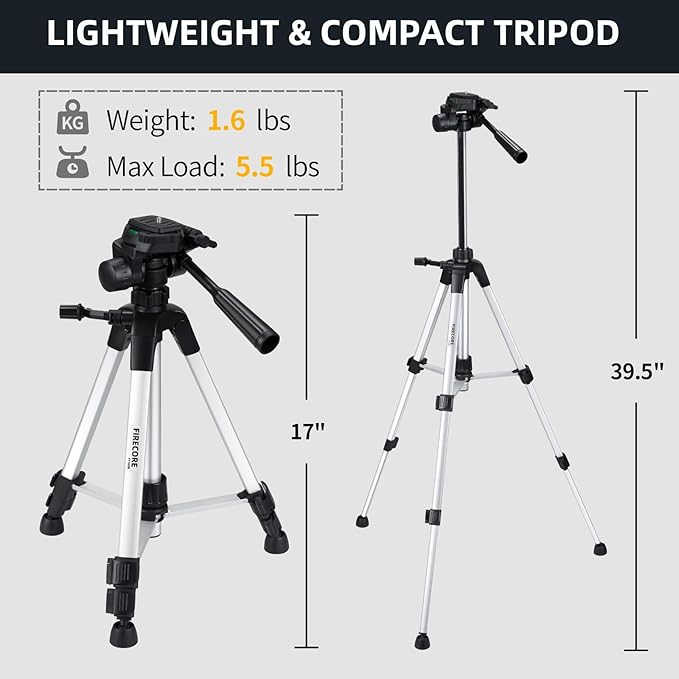 Laser Level with Tripod, Firecore 360° Self Leveling Laser Level with Pulse Mode, 3 Brightness Levels, Green Line Lazer Leveler Tool for Picture Hanging Wall Tile Floor DIY Construction Project