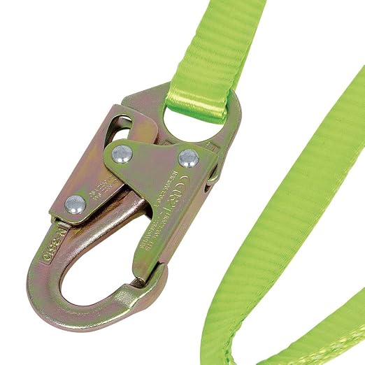 Peakworks Restraint Lanyard with Snap & Form Hooks - Lightweight, 1" Wide Heavy Duty Polyester Webbing, Hi-Vis Green - Use for Inspection Work, Construction, Demolition & Maintenance - 6 Ft Length