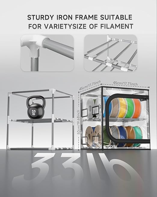 YOOPAI 3D Printer Filament Storage Box – 2 Tier Filament Storage Rack with Transparent Cover, Holds Up to 48 Rolls 1KG – 3D Filament Storage Organizer for Home, Workshop & Studio(20 Roll*2)