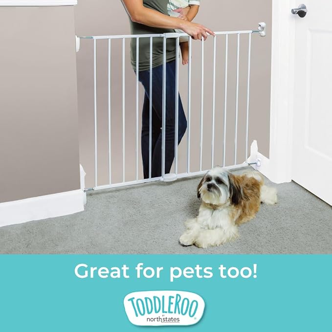 Toddleroo by North States - Essential Stairway & Walkway Baby Gate: Metal Safety Gate for Stairs & Doorways - Adjustable 24.5 to 40.25 Inches Wide - 30 Inches Tall - White