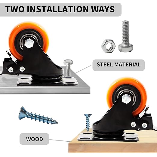 Caster Wheels- 2 Inch Casters Set of 4 Heavy Duty, TAYLOON Locking Industrial Casters with No Noise Polyurethane Wheels, Swivel Plate Casters for Furniture and Workbench - Set of 4 (Free Screws)