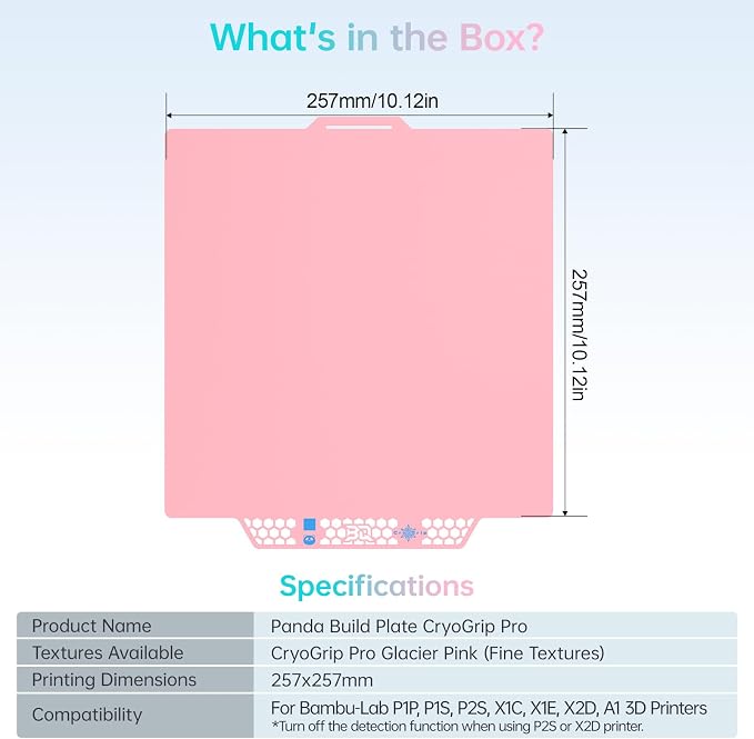 BIQU CryoGrip Pro Glacier Pink Compatible with Bambu-Lab P1S/P1P/P2S/X2D/X1C/X1E/A1 3D Printers 257x257MM Panda Build Plate Double Sided Upgrade Removable Surface Platform