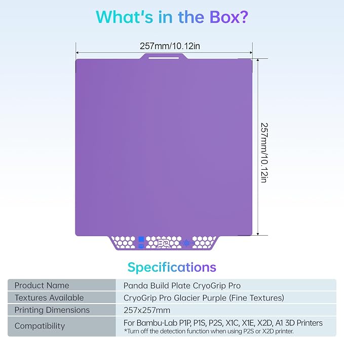 BIQU CryoGrip Pro Glacier Purple Compatible with Bambu-Lab P1S/P1P/P2S/X2D/X1C/X1E/A1 3D Printers 257x257MM Panda Build Plate Double Sided Upgrade Removable Surface Platform
