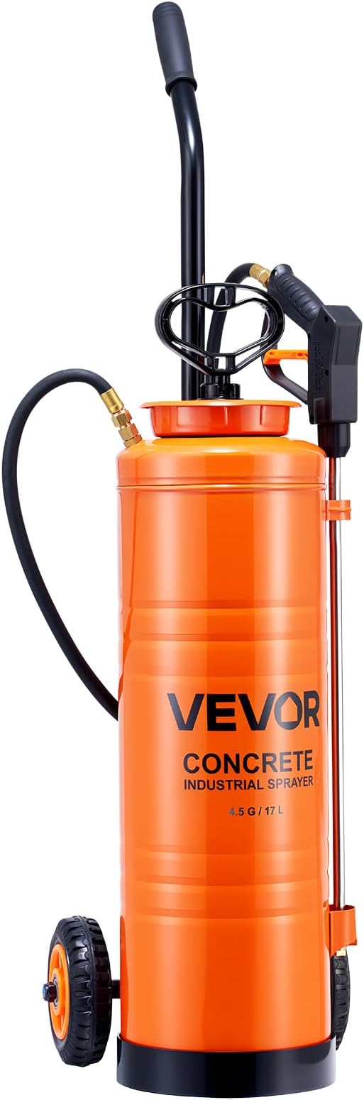 VEVOR Industrial Sprayer, 4.5 Gallons Large Capacity, Stainless Steel Concrete Sprayer with Ergonomic Handle & Removable Cart, 48" & 120" Hose, Concrete Sealer Sprayers for Form Oils Construction