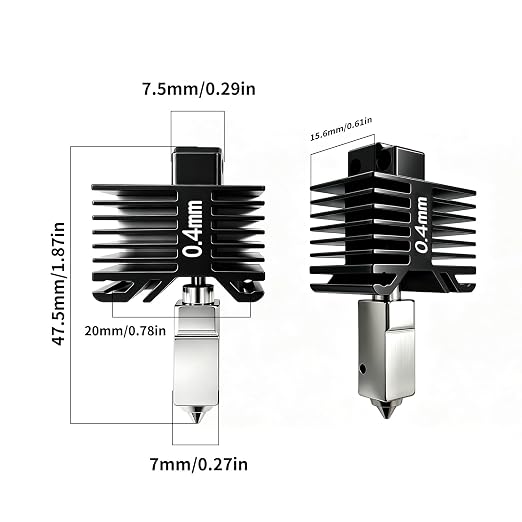 P1S/P1P 0.4mm Nozzle Kit,Bamboo Lab P1P, P1S Hotend Complete Kit for P1 Series, Full Assembly Hardened Steel Hot End with Fan, Thermistor, Ceramic Heater for Bambu Lab Accessories (P1 Series-0.4mm)