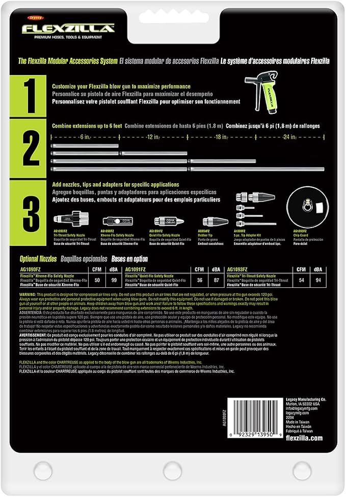 Flexzilla X3 Blow Gun with Xtreme-Flo Safety Nozzle, ZillaGreen - AG1202FZ