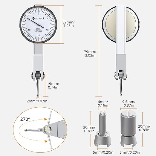 Neoteck 176lbs/80kg Magnetic Base Stand + 0.03" Dial Test Indicator Set