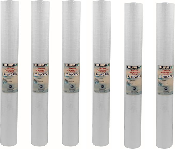 PureT GCB2000020 20x2.5" Water Sediment Depth Filter - NSF Certified - Spun Poly Filter Removes Sediment and Other Organic Debris (20 u Micron Rated) (6 Pack)