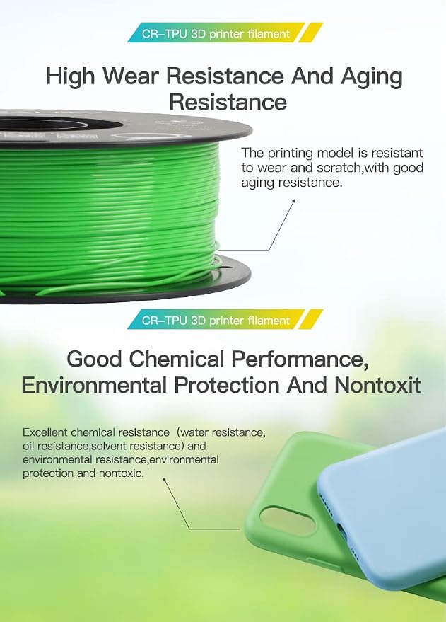 Creality TPU Filament 1.75, 95A TPU Flexible Filament, Higher Hardness & Resilience, Soft Adhesive Material, Elastic, 1kg(2.2lbs) 3D Printing Filament for 3D Printer (Blue)