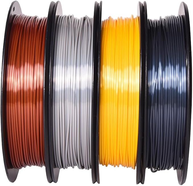 RAMBERY Silk PLA Filament, Silver/Gold/Copper/Grey, 1.75mm, 200g x 4 | Shiny Metallic, Dimensional Accuracy +/-0.02mm, 3D Printer Filament