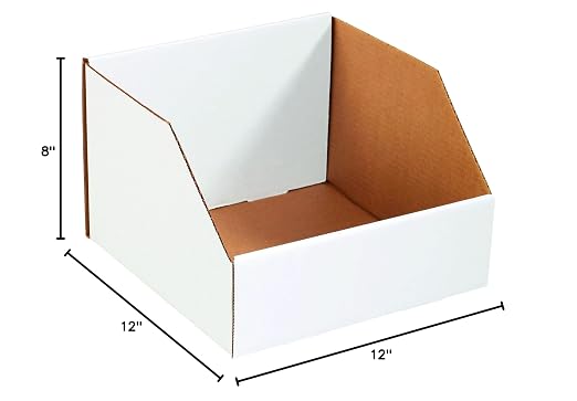 Box USA BBINJ12128 Jumbo Open Top Bin Boxes, 12" x 12" x 8", Oyster White (Pack of 25)