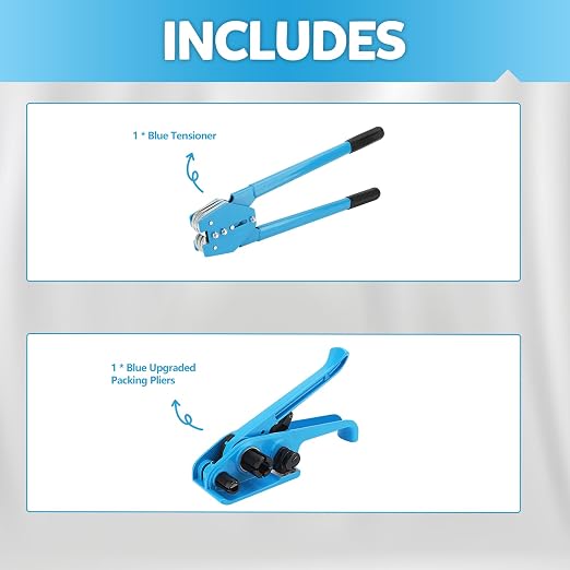 Banding Strapping Kit,6 Hooks 2 Rows Teeth,Strapping Tool Set with Tensioner and Sealer for 1/2 to 3/4 Inch Strapping Upgraded Banding Strap Kit with Tensioner Tool