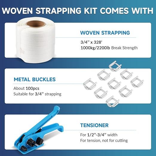 BAOSHISHAN Banding Strapping Kit Packaging 3/4'' Width 328' Length Woven Cord Strapping Heavy Duty Pallet Strapping Kit