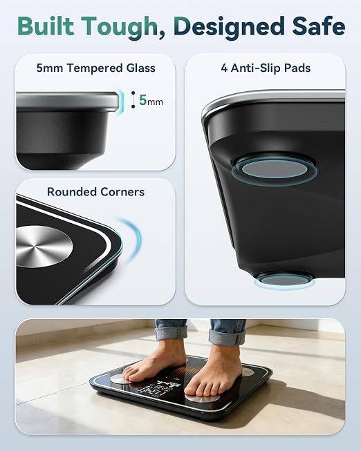 YUHUO Smart Scale for Body Weight, 4-Electrode BIA Body Composition Scale with High Precision, Large LED Display, Digital Bathroom Scale for BMI, Body Fat, Muscle Mass, 18 Metrics Sync APP, 400lb