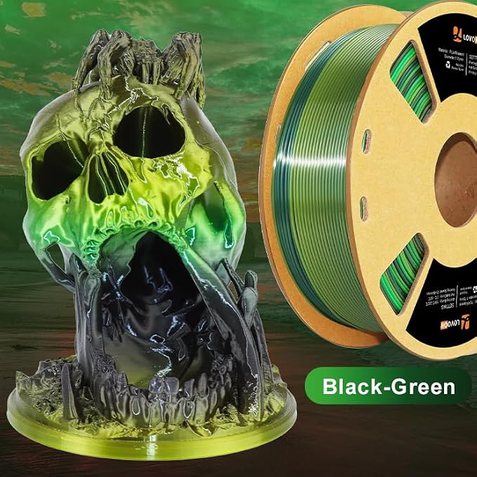 LOVOON pla Filament 1.75mm 3D Printer Filament 1kg, Black Green Gradient Filament Color Changing PLA,3D Printing Filament for 3D Printer 3D Pen, Halloween,1KG(2.2lbs) /Spool