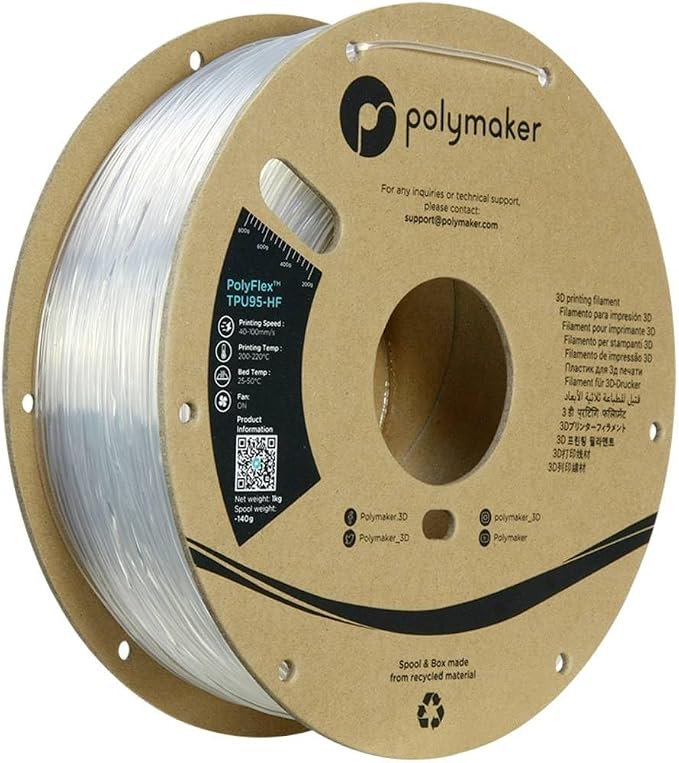 Polymaker High Flow TPU Filament 1.75mm Clear, Shore 95A Flexible Filament 1.75mm1kg - PolyFlex TPU95-HF 3D Printing TPU Filament 1.75mm Soft Flexible Filament