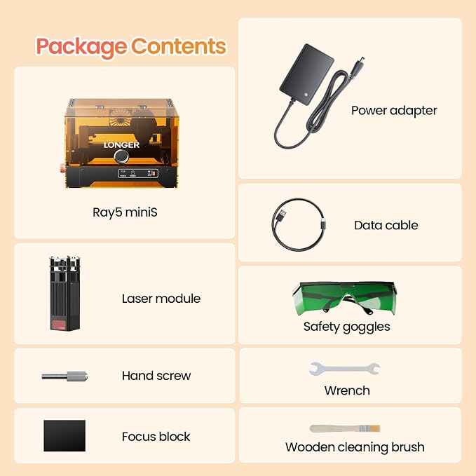LONGER Ray5 miniS 10W Laser Engraver with Protective Enclosure, 12000mm/min High-Speed Laser Cutter for Wood, Metal, Glass & Leather, Class 1 Safety, WiFi & APP Control for DIY Crafts & Small Business