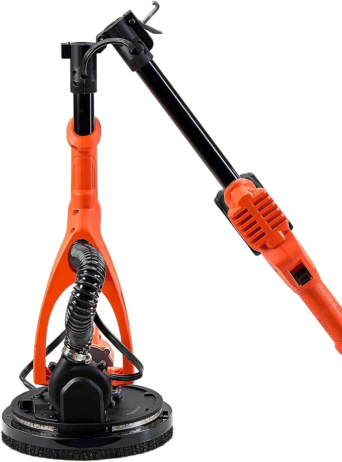 VEVOR Cordless Drywall Sander, 450W Electric Sander, Popcorn Ceiling Removal Tool with Vacuum Dust Collection, 7 Variable Speed 0-1600 RPM, LED Light, Foldable & Extendable Handle, 15 Sanding Discs