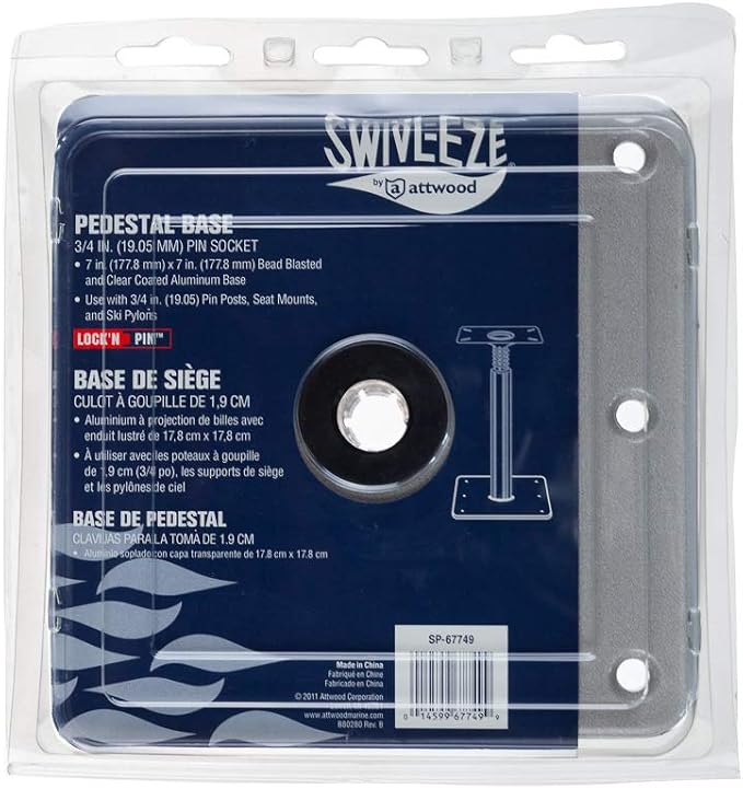 Attwood Swivl-Eze Aluminum Pedestal Base | 7-Inch x 7-Inch | Lock'N-Pin | For Marine Boats | Pack of 2
