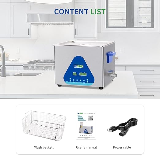 DK SONIC Ultrasonic Cleaner 15L,360W Industrial Ultrasonic Parts Cleaner with Heater&Timer, Digital Control&Basket, Multiple Functions for Motorcycle Engines,Carburetors, Chains