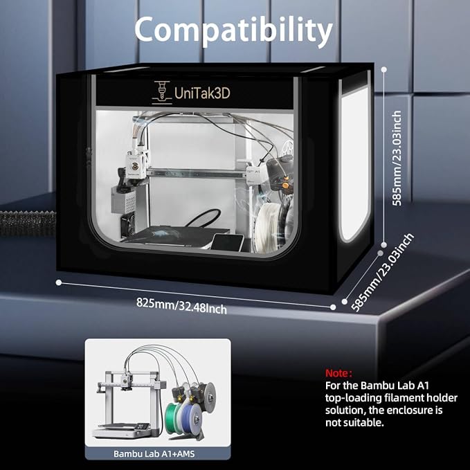 3D Printer Enclosure with Ventilation for Bambu Lab A1 Combo,Large Size Fireproof&Dustproof Enclosure,Noise Reduction,Constant Temperature 3D Printer Cover with LED Lighting System-32.5x23x23inch