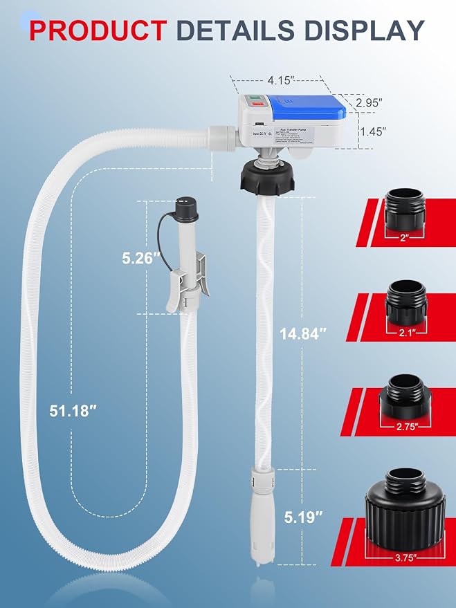 Portable Fuel Transfer Pump for Gasoline & Diesel, 3.2 GPM, Auto-Stop Sensor, 51" Hose, USB Type-C & AA Battery Powered, for RVs, ATVs, Motorcycles, Small Engines & Tractors (Blue)