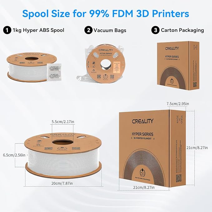 Official Creality Hyper ABS Filament 1.75mm, 3D Printer Filament for High Temperature Resistance, 1kg(2.2lb)/Spool, Dimensional Accuracy ± 0.05 mm, Fits for Most 3D Printers